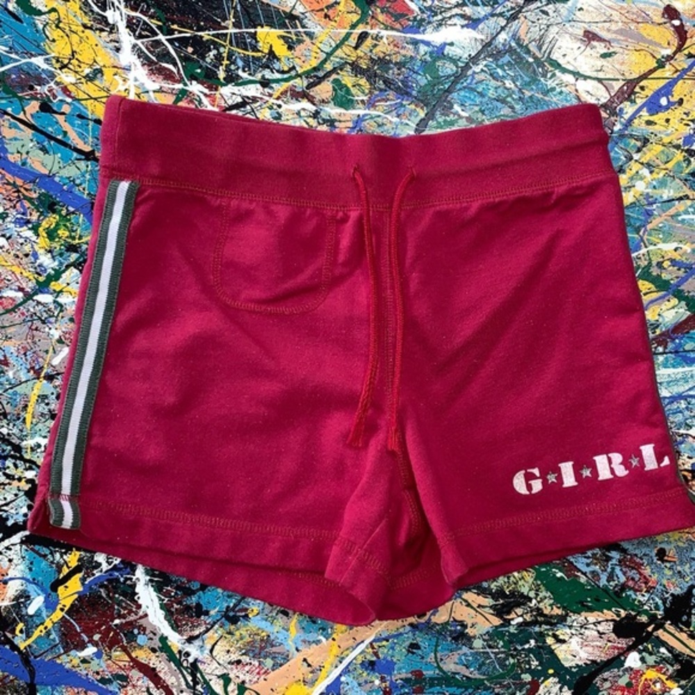 KRU red drawstring shorts.